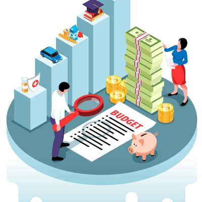 isometric-family-budget-composition-with-people-counting-money-vector-illustration